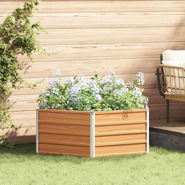 vidaXL Hochbeet im Garten Holzoptik 129 x 129 x 45 cm Verzinkter Stahl 42017321