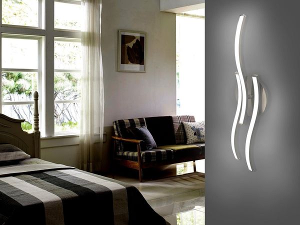 TRANGO LED Deckenleuchte, 3155 Design LED-Deckenleuchte Serie *WAVE* 3 Flammen mit 1 schwenkbar Leuchtenarm I modern & chic I in Wellenform I Deckenlampe I 3x 5 Watt LED Modul, 3000K warm-weiß I Nickel matt & Chrom