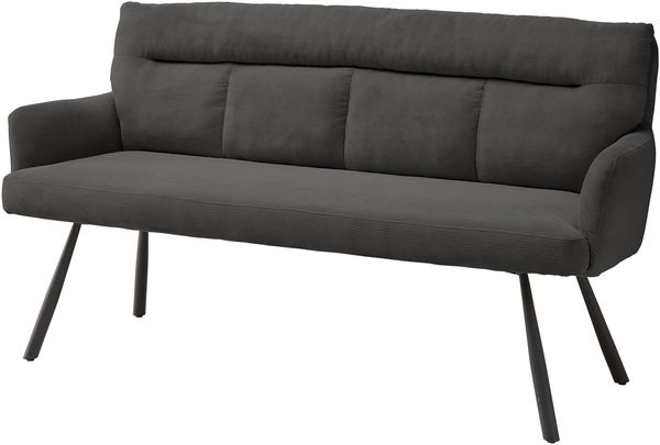 Polsterbank >Sofia< Federkern, Armlehnen, Cord grau, Gestell schwarz - 180x93x69cm (BxHxT)