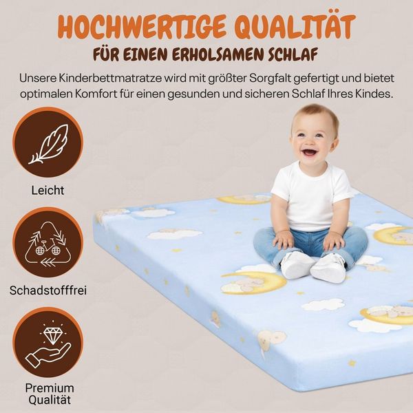Kindermatratze Babymatratze mit Baumwollbezug, waschbar & rollbar–Allergikergeeignet, Best for Kids, 6 cm hoch, (Set), 60x120 cm, Bezug aus Baumwolle, Hergestellt in der EU