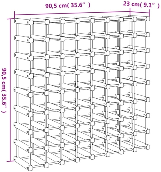 vidaXL Weinregal für 72 Flaschen 90,5x23x90,5 cm Massivholz Kiefer 353753 Bild 6