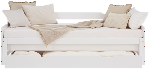 Gästebett Holzbett 90x200 cm mit 2 Matratzen Weiß Stauraum Tagesbett ausziehbar Jugendbett Ausziehbett Bett mit Bettkasten Bild 9