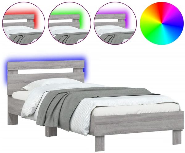 Einzelbettgestell Design für Erwachsene mit Kopfteil und LED-Leuchten Grau Sonoma 90x190 cm d3359e