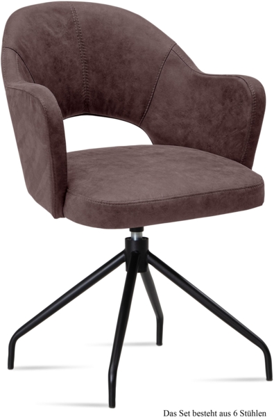 Armlehnstuhl drehbar (6er-Set) Dorcas 59x87x61 Schwarz/Braun