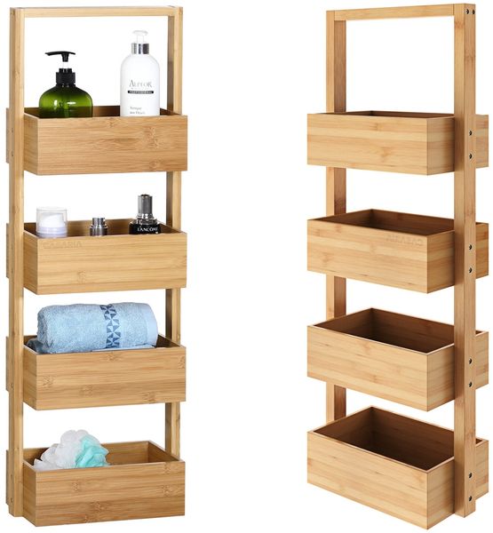 Casaria Badregal mit 4 Ablagen, Bambus natur, 16 x 28 x 88 cm
