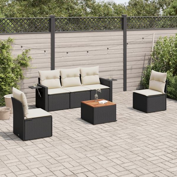 vidaXL 6-tlg. Garten-Sofagarnitur mit Kissen Schwarz Poly Rattan 3224502