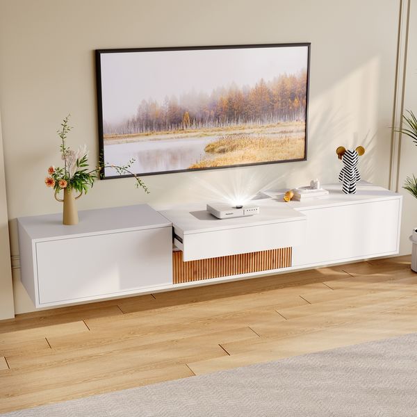 TV-Schrank 180x34x30 cm weiß Wand-/Standmontage mit ausziehbarer Ablagefläche