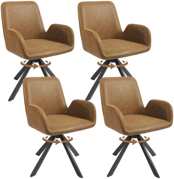 HOMAVO 4er Set 'YZ7' Esszimmerstuhl mit Armlehnen, 360° Drehbar, 56 x 59 x 82 cm, Kunstleder, Braun