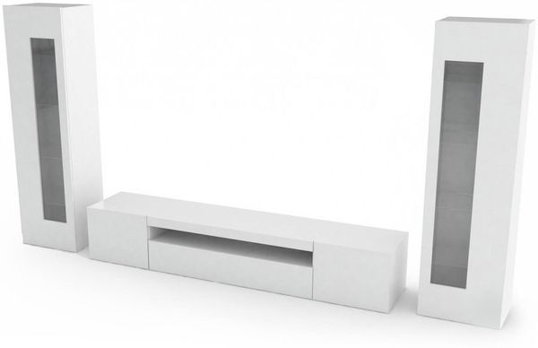 Dmora Ausgestattete Wand Aslhey, TV-Ständer-Wohnzimmerset, Mehrzweck-Wohnzimmermöbel, 100 % Made in Italy, 290 x 40 x 162 cm, glänzendes Weiß,