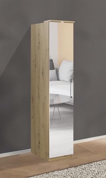 Stauraumschrank "Optima" Spiegeltür Kleiderschrank 45 cm weiß 1-türig inkl. LED