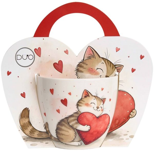 Duo-Gift Tasse Niedliche DUO Porcelain Becher Tasse Katze mit Herz Geschenkidee