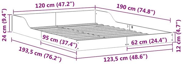 vidaXL Bettrahmen Wachsbraun 120 x 190 cm Massives Kiefernholz 873327 Bild 10