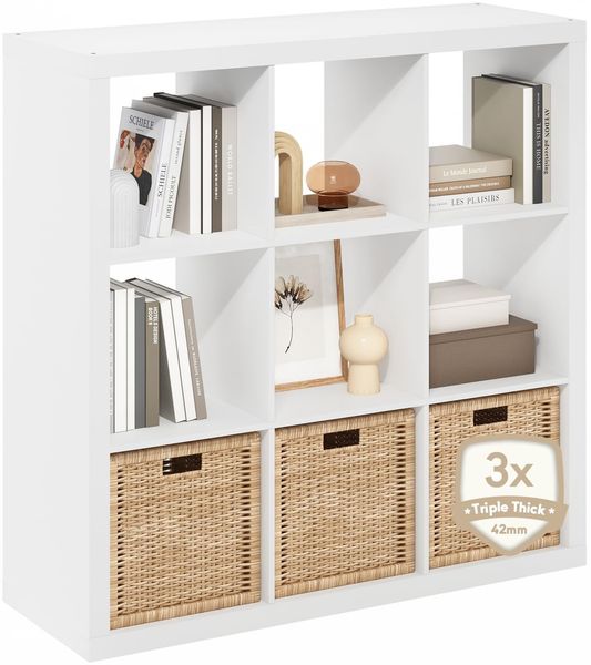 Furinno Cubicle Bücherregal, 9-Fächer Würfelregal, dreifach verstärkter Rahmen, 38,8 x 111 x 110,1 cm, für Wohnzimmer, Schlafzimmer, Heimbüro, Weiß
