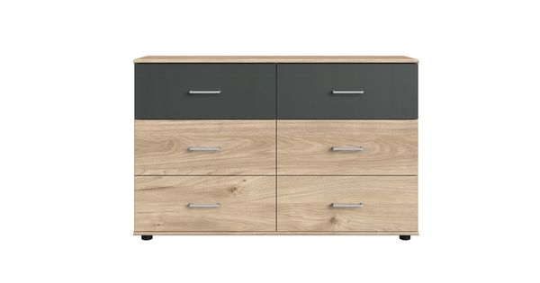 Schubkastenkommode >ANGIE< in HICKORY OAK + GRAPHIT - 130x83x41cm (BxHxT)