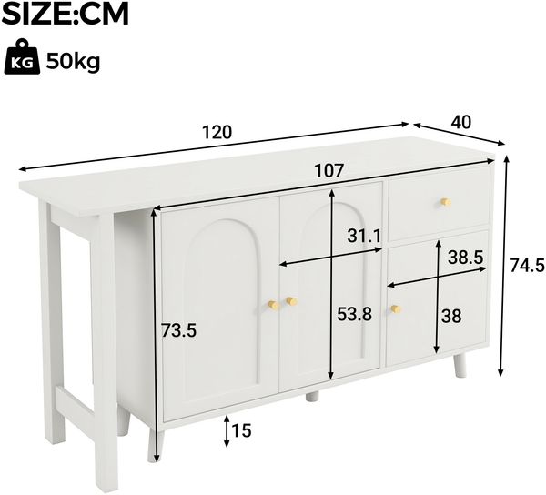 2-in-1 Drehtisch mit Sideboard, 360° drehbarer Schreibtisch, Schminktisch & Arbeitsplatte, Spanplatte Möbel Bild 4