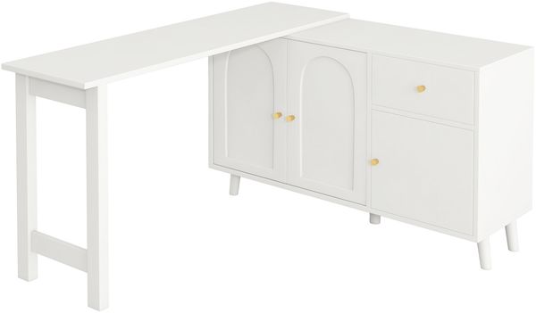 2-in-1 Drehtisch mit Sideboard, 360° drehbarer Schreibtisch, Schminktisch & Arbeitsplatte, Spanplatte Möbel Bild 7