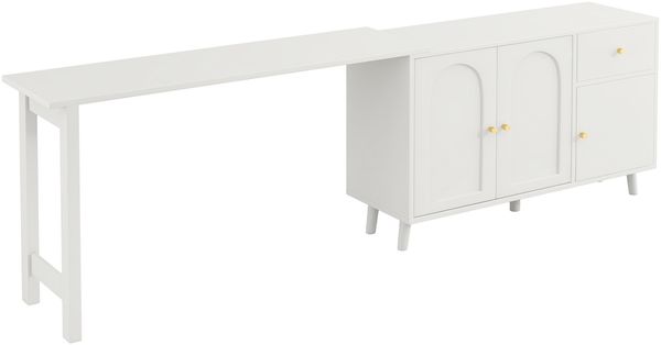 2-in-1 Drehtisch mit Sideboard, 360° drehbarer Schreibtisch, Schminktisch & Arbeitsplatte, Spanplatte Möbel Bild 8