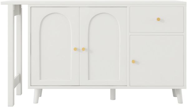 2-in-1 Drehtisch mit Sideboard, 360° drehbarer Schreibtisch, Schminktisch & Arbeitsplatte, Spanplatte Möbel Bild 9