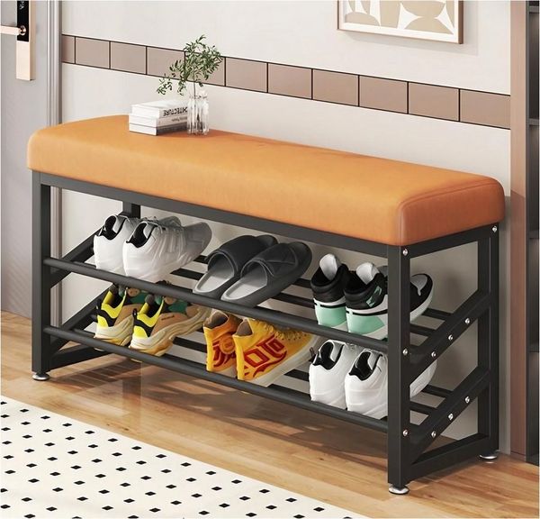 HTI-Living Schuhregal Metall 2 Ebenen mit Sitzkissen Orange, 1 Stück 1-tlg, Schubank
