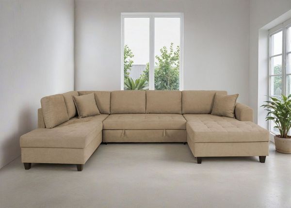 Trends by HG Wohnlandschaft Moritz U-Form, B: 324 cm, mit Bettfunktion, Bettkasten & Zierkissen