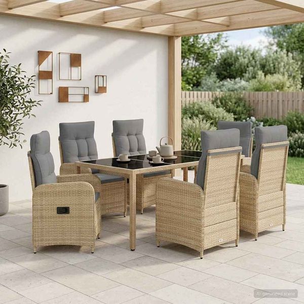 vidaXL Outdoortisch-Set 7 pcs Beige und Hellgrau 190 x 90 x 75 cm 3422342