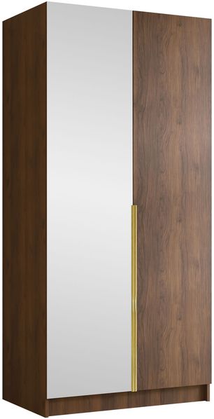 Drehtürenschrank Borton II, Kleiderschrank mit 2 Türen, Frontspiegel (Farbe: Nuss Warmia / Nuss Warmia + Gold)