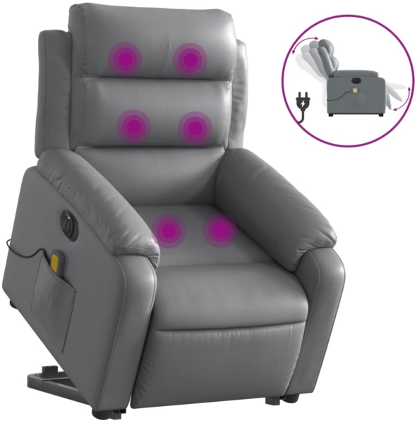 vidaXL Massagesessel mit Aufstehhilfe Elektrisch Grau Kunstleder 3205066