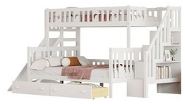 Flieks Etagenbett, Massivholz Kinderbett 90x200/140x200cm mit Treppe Rutsche 2 Schubladen Bild 6