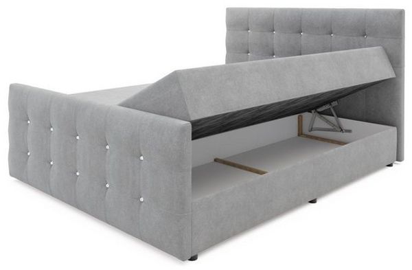 Boxspringbett Schlafzimmerbett MAURO 180x220cm Kunstleder Hellgrau inkl. Bettkasten Bild 3