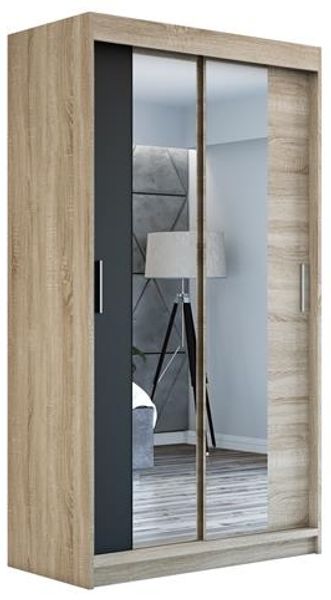 Schwebetürenschrank NEO 2-türig Schrank 120 cm (mit Spiegel) Farbe: Sonoma , schwarz