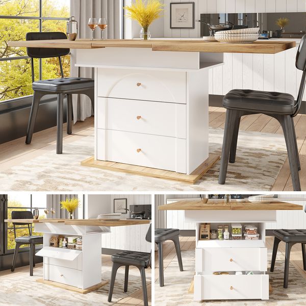 Esstisch Teleskoptisch(110-140×80cm), klappbarer Küchentisch für 4-6 Personen, Ausziehbarer Esstisch ,platzsparender Küchentisch,für Küche und Wohnzimmer,Minimalistisches Schranktür-Design,weiß