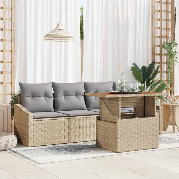 vidaXL Garten-Sofa-Set mit Speicher 5 pcs Beige Poly Rattan 3358506
