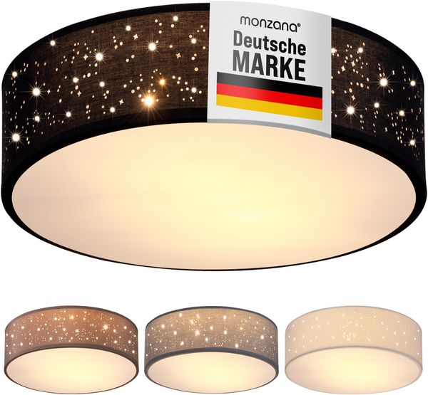 monzana Deckenleuchte, Sternenhimmel rund, 2-flammig, E27, Stoffschirm, Schwarz, Ø 38 cm