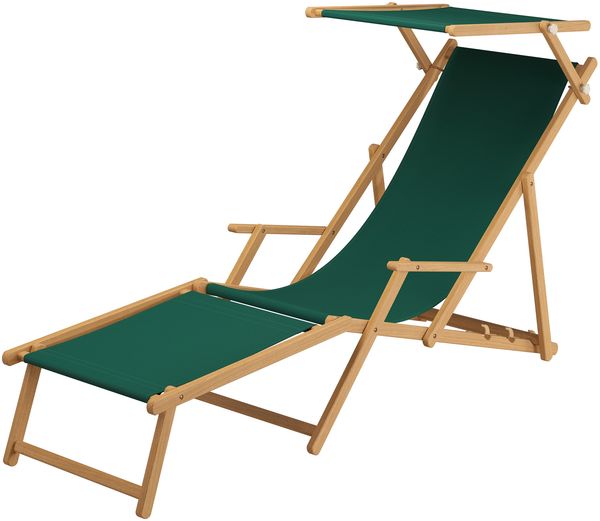 Gartenliege Sonnenliege grün Liegestuhl Fußteil Sonnendach Deckchair Holz Gartenmöbel 10-304NFS
