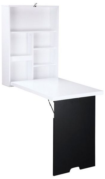 HOMCOM Klapptisch Wandklapptisch mit Tafel, 5 Fächern (Computertisch, 1-St, Klappschreibtisch), Weiß+Schwarz 60 x 94,5 x 147 cm Bild 4