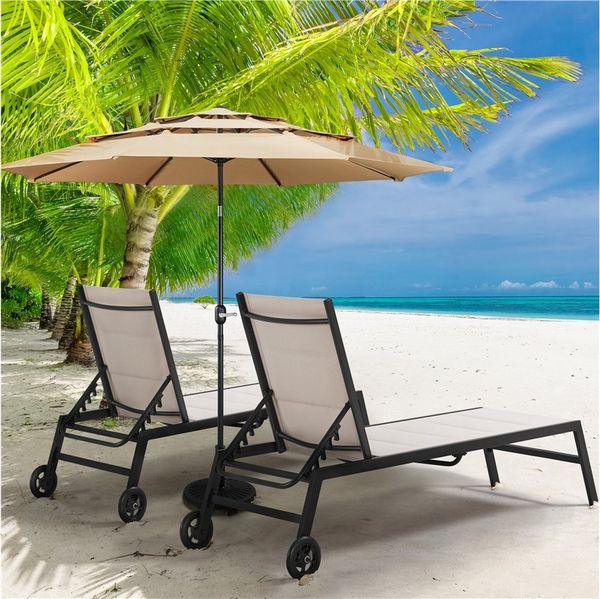 Yaheetech Sonnenschirm ∅ 324 × 251 cm mit 3-lagigem Dach, Gartenschirm Outdoor Schirm Sonnenschutz, neigbar, UPF 50+