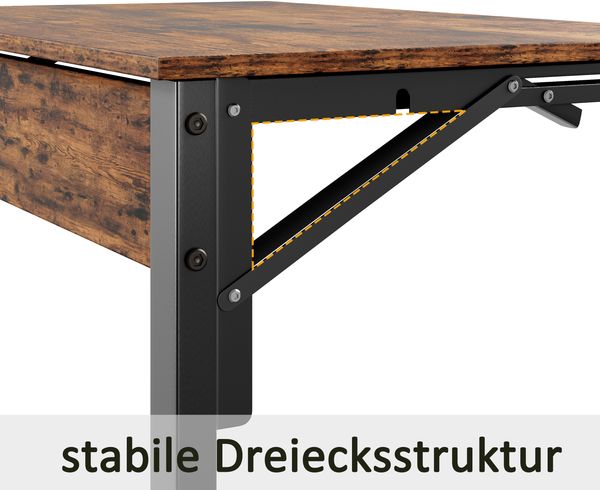 C-förmiger Beistelltisch H 71 x T 37 x B 60 cm, klappbar, MDF in Rustikalbraun mit Metallgestell Bild 7