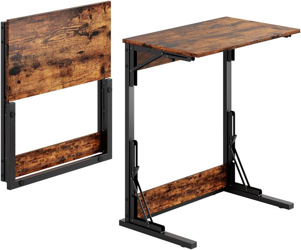 C-förmiger Beistelltisch H 71 x T 37 x B 60 cm, klappbar, MDF in Rustikalbraun mit Metallgestell Bild 6