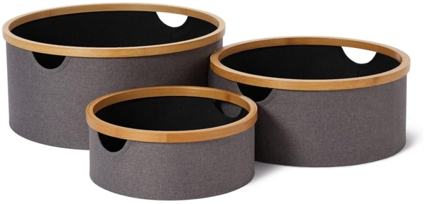Lumaland Bambus-Aufbewahrungsbox rund 3er-Set grau/anthrazit 45x20cm/38x16cm/30x12cm