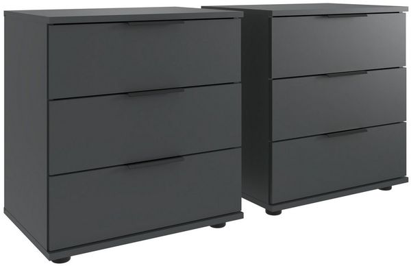 Wimex Nachtkommode (2er-Set), 3 Schubladen, in Graphit - 52x58x38cm (BxHxT)