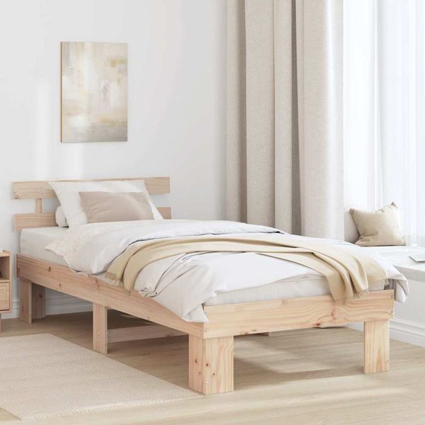 vidaXL Bettrahmen mit Kopfteil Natur 90 x 190 cm Massives Kiefernholz 872464