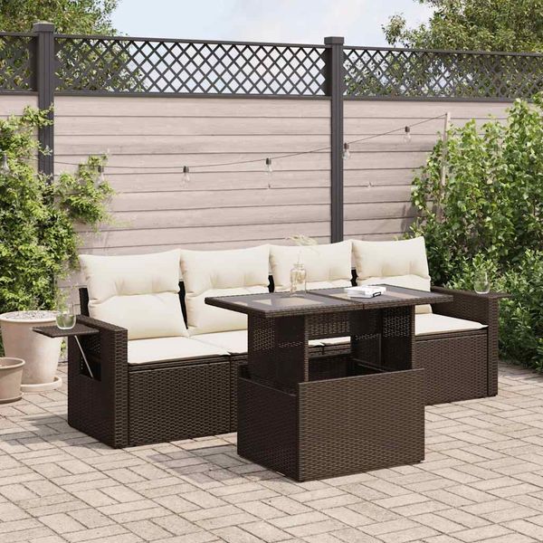 vidaXL 5-tlg. Garten-Sofagarnitur mit Kissen Braun Poly Rattan 3326404