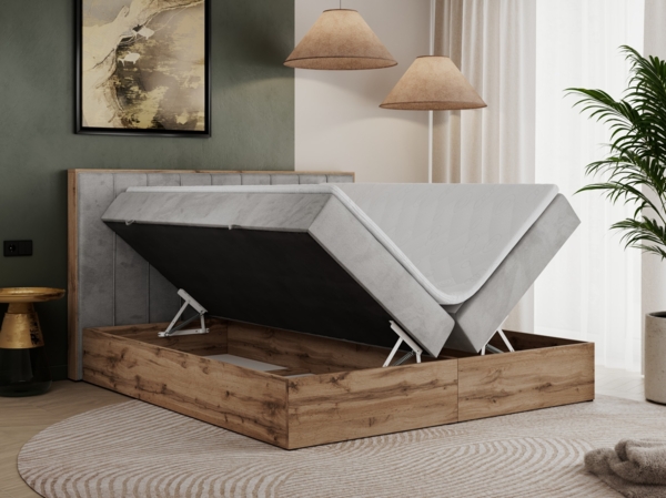 Boxspringbett, Schlafzimmerbett, Bettkasten - BELLISSIMO - 160 x 200 cm - Hellgrau Velvet - H4 Bild 3