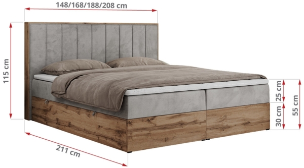 Boxspringbett, Schlafzimmerbett, Bettkasten - BELLISSIMO - 160 x 200 cm - Hellgrau Velvet - H4 Bild 5