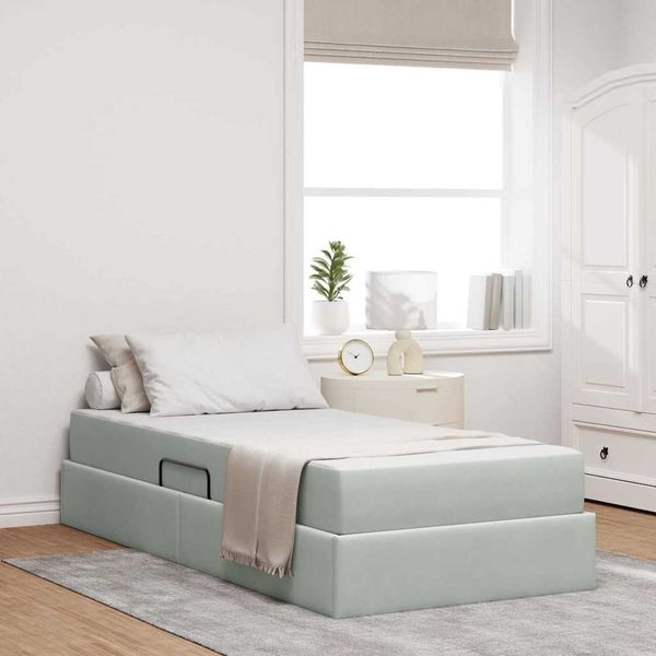 vidaXL Aufbewahrungsbett mit Matratze Hellgrau 100 x 200 cm Samt 3399700