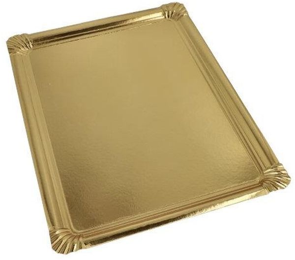 5 Servierplatten, Pappe, PET-beschichtet eckig 34 cm x 45,5 cm gold