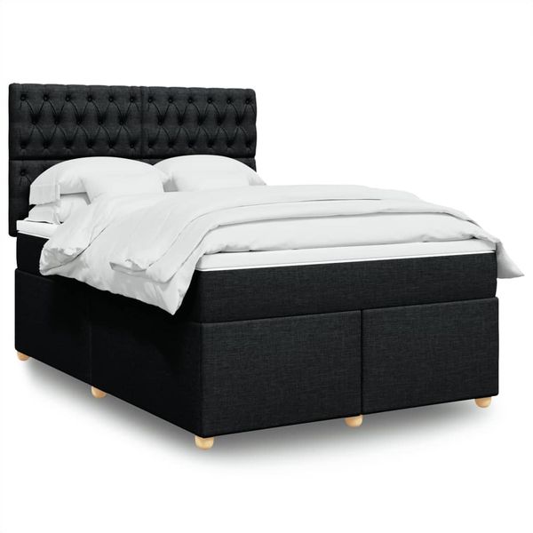 vidaXL Boxspringbett mit Matratze Schwarz 140x200 cm Stoff 3291312
