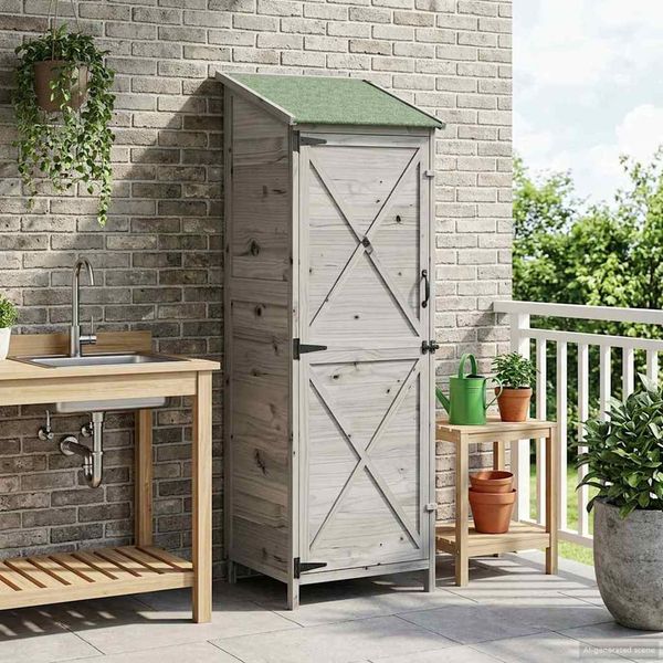 vidaXL Gartenschuppen Grau 59,5 x 56 x 176,5 cm Massivholz aus Fichte 42033478