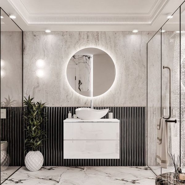 Lookway Badmöbel-Set AURORA SILVER Badezimmerschrank mit praktische Schubladen