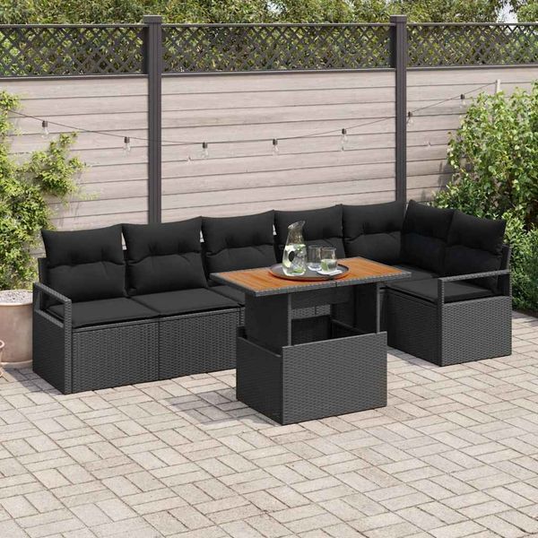 vidaXL Garten Essgruppe mit Kissen 7 pcs Schwarz und Braun 3349722